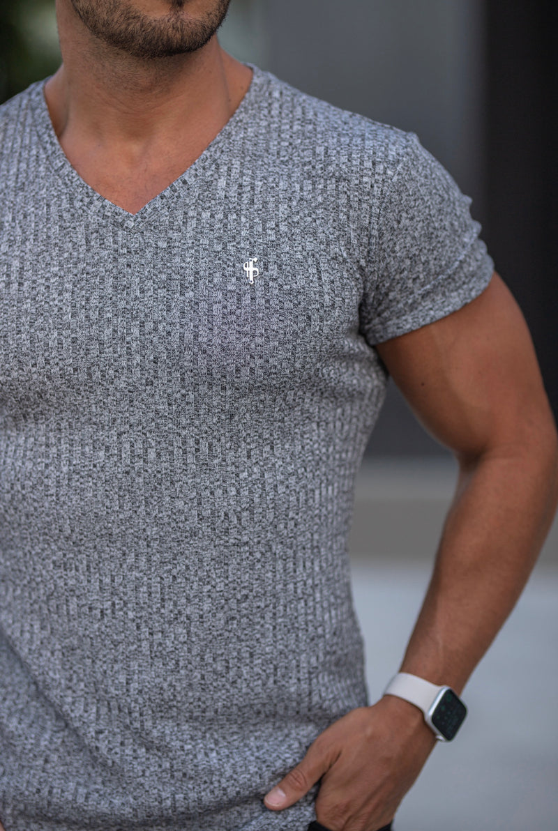 Father Sons Classic Grey / Silver V Neck Ribbed Crew - FSH491