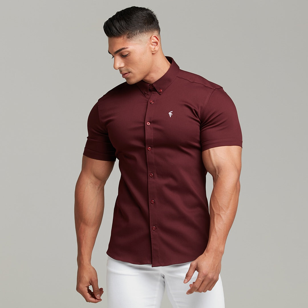 Super Slim Stretch Burgundy Denim Short Sleeve - FS204