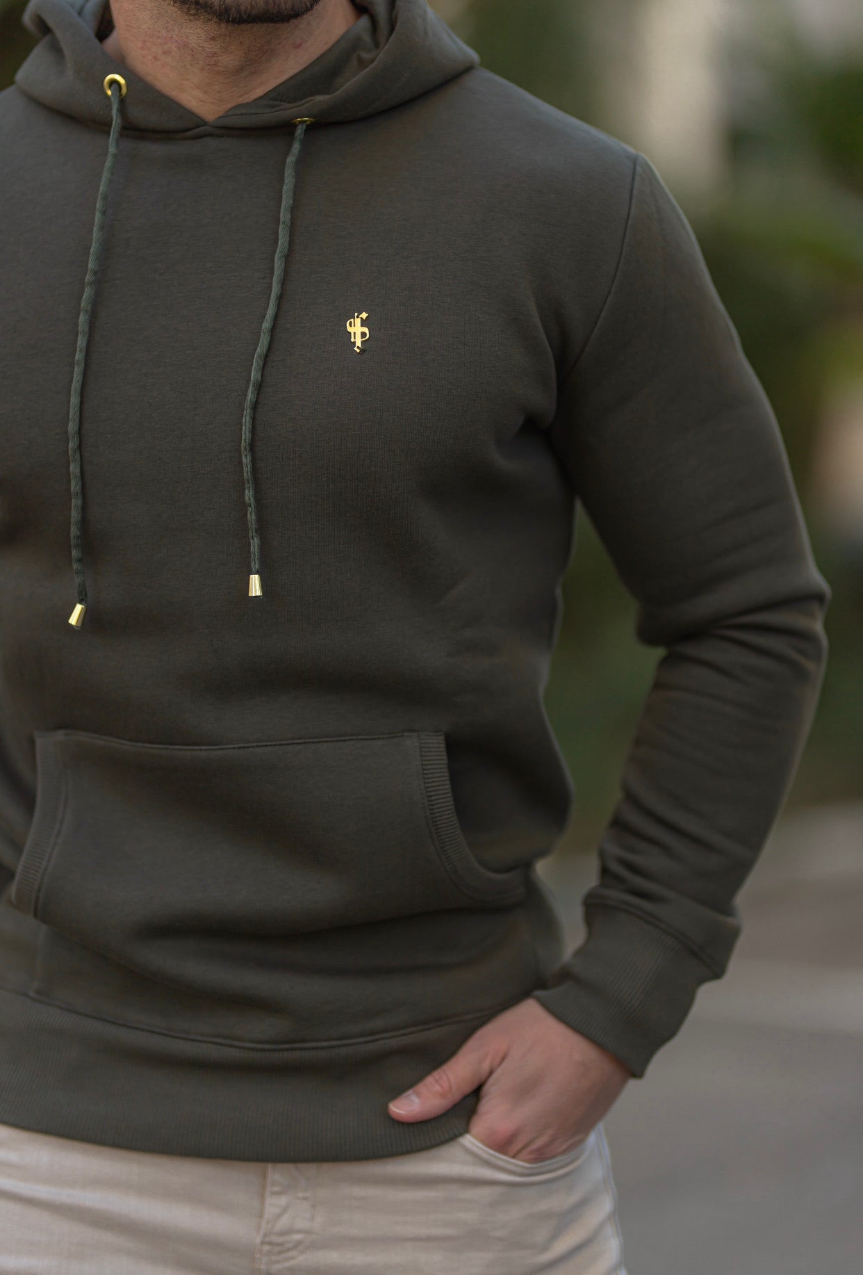 Khaki & Gold Overhead Hoodie Jumper - FSH543