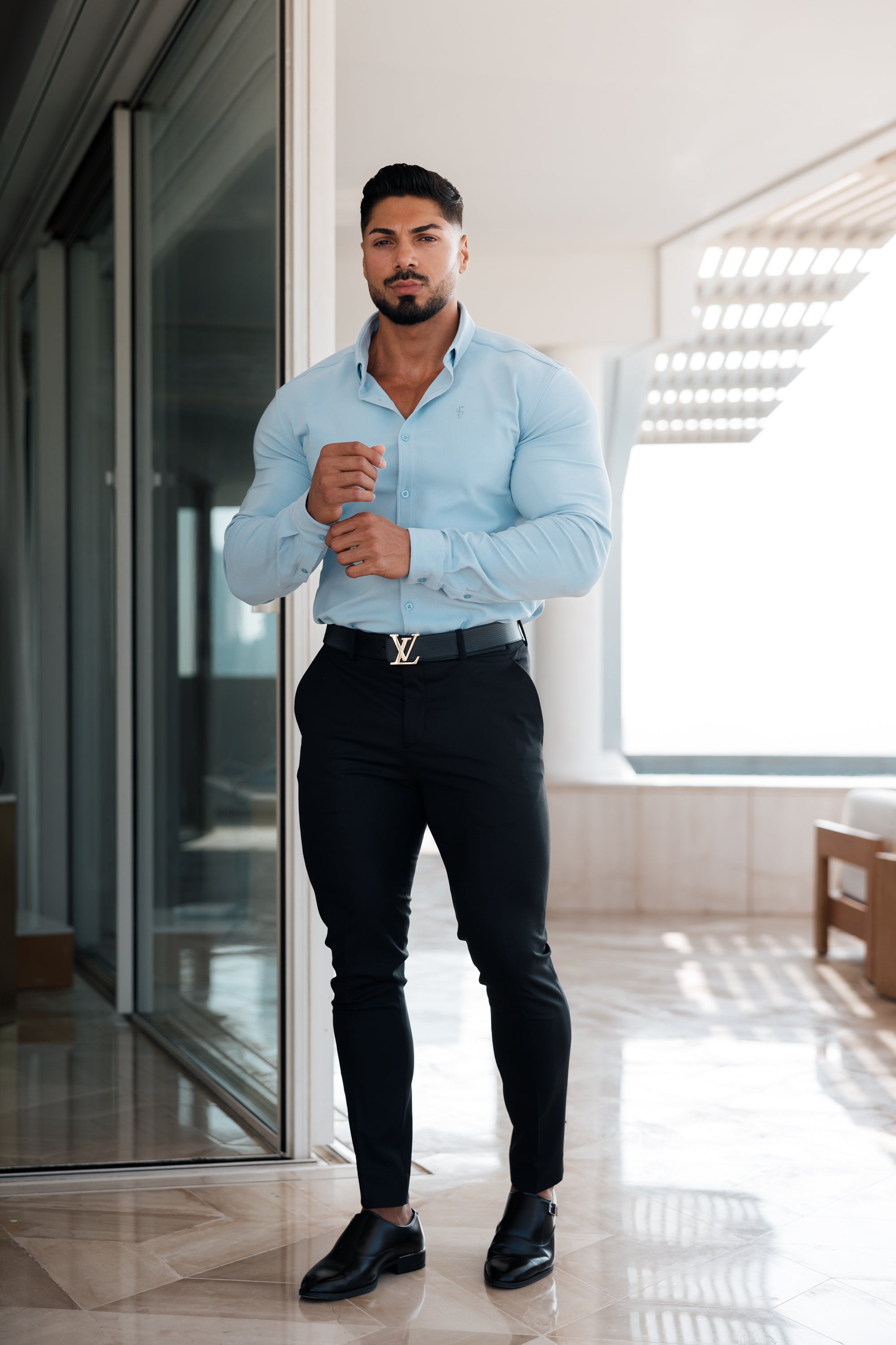 Super Slim Scuba Light Blue Long Sleeve Stretch - FS884