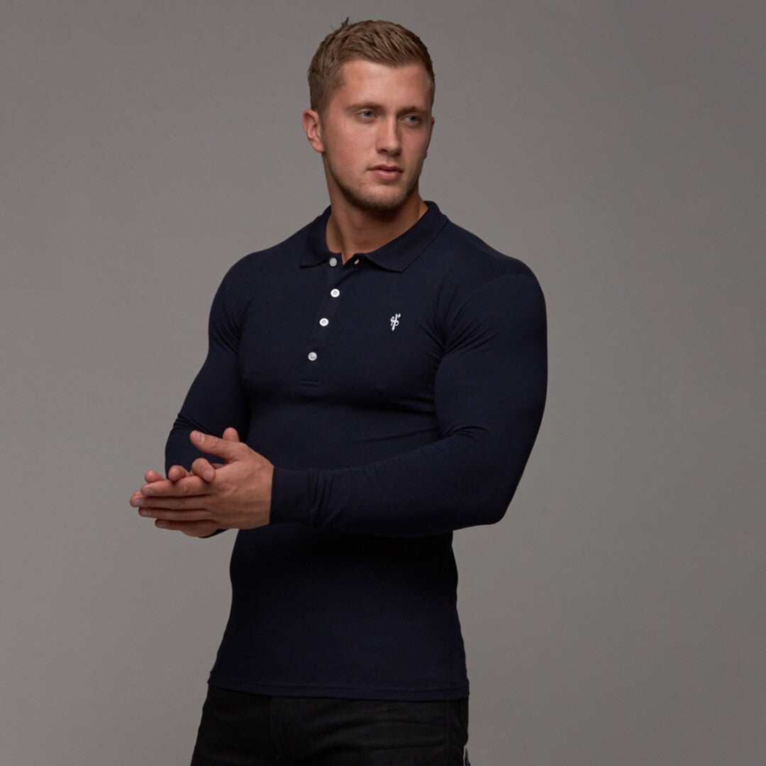 Classic Navy Polo Long Sleeve Shirt - FSH036