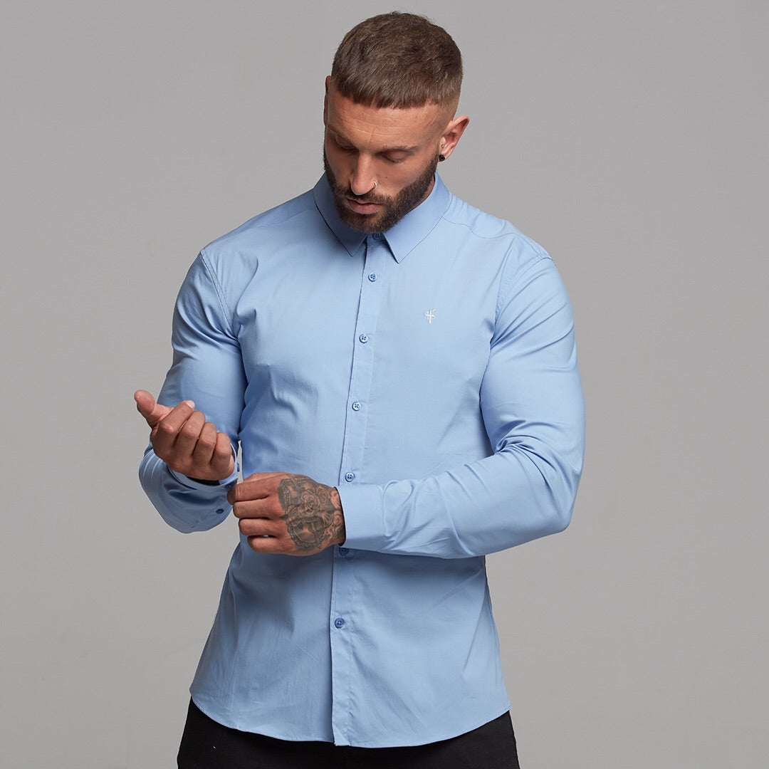 Super Slim Stretch Classic Light Blue Panel Shirt - FS319