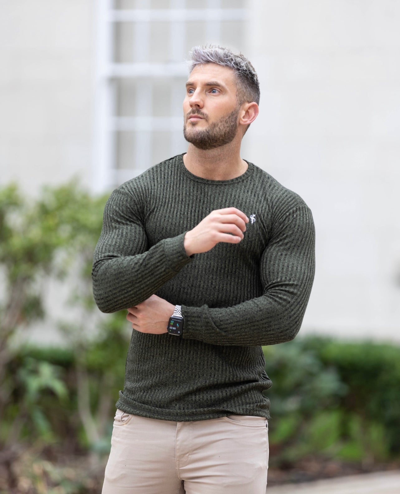 Classic Khaki / White Ribbed Knit Jumper - FSH769