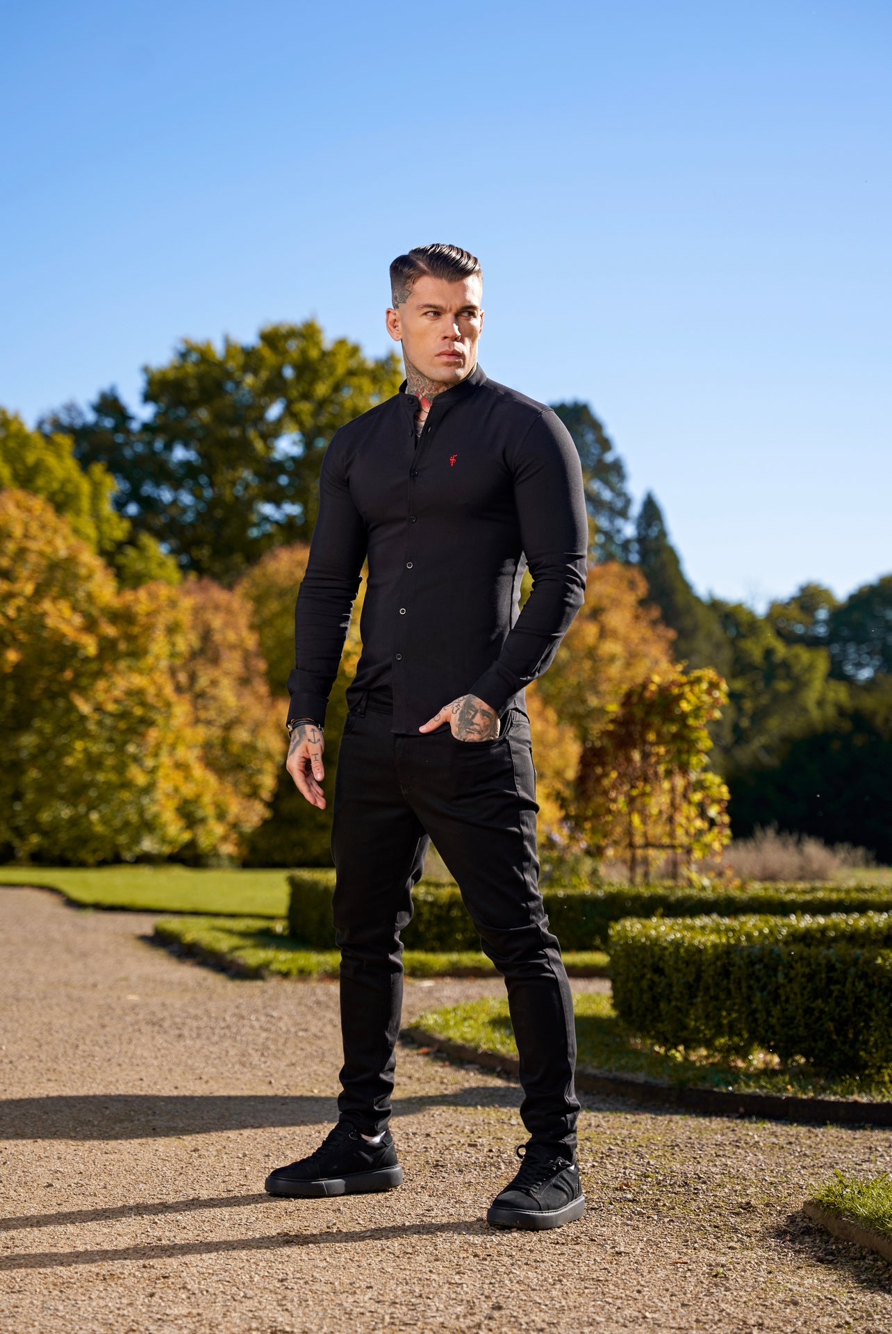 Super Slim Scuba Black Long Sleeve Stretch With Grandad Collar - FS931