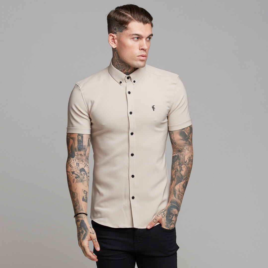 Super Slim Scuba Taupe Short Sleeve Stretch - FS487