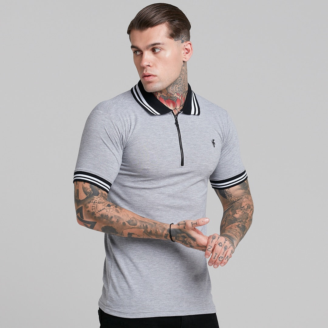 Classic Grey Contrast Collar Polo Shirt - FSH237