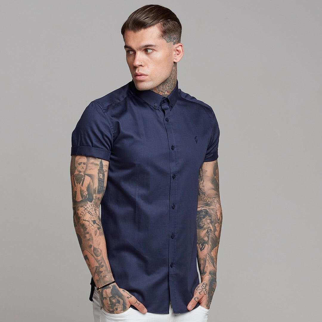 Classic Navy Luxe Egyptian Cotton Button Down Short Sleeve - FS500 (LAST CHANCE)