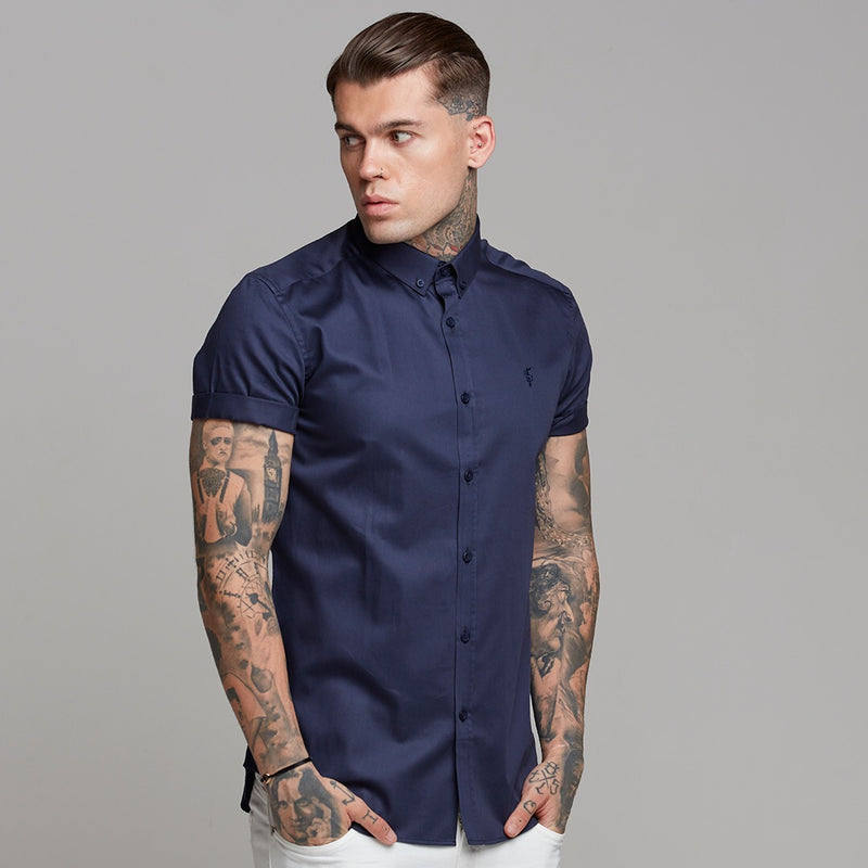 Father Sons Classic Navy Luxe Egyptian Cotton Button Down Short Sleeve - FS500 (LAST CHANCE)