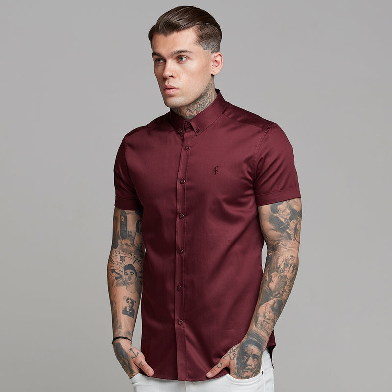 Father Sons Classic Burgundy Luxe Egyptian Cotton Button Down Short Sleeve - FS498 (LAST CHANCE)