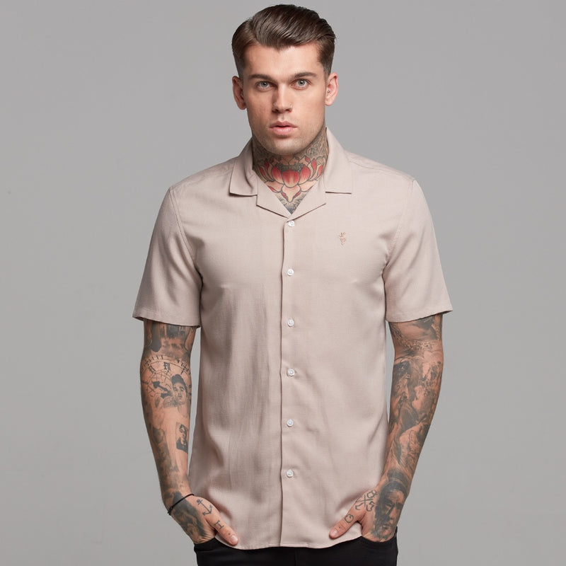 Father Sons Classic Nude Linen effect Short Sleeve Revere Shirt - FS445