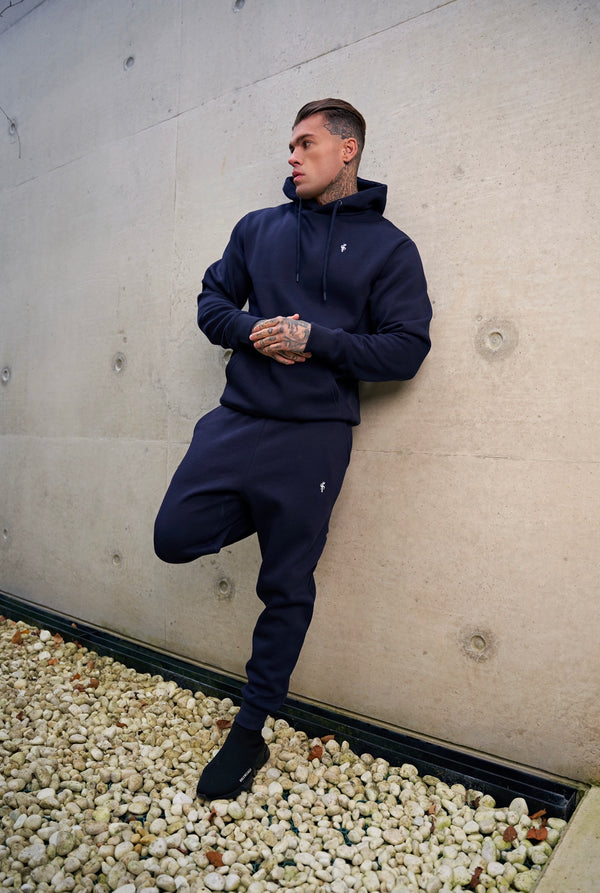 Father Sons Navy Relaxed Fit Rib Panel Overhead Hoodie and Kangaroo Pocket - FSH723