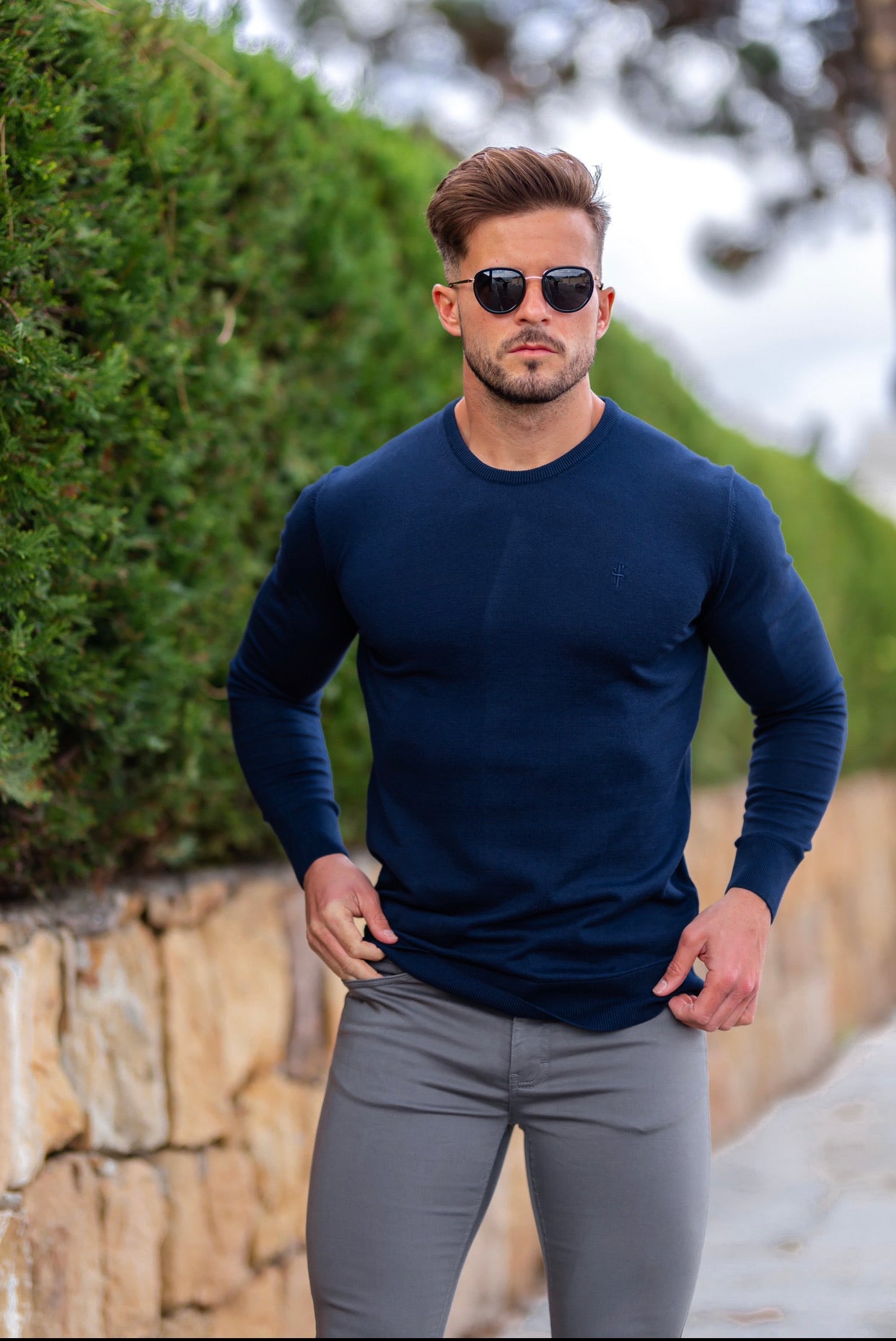 Classic Dark Navy Crew Neck Knitted Jumper - FSH608
