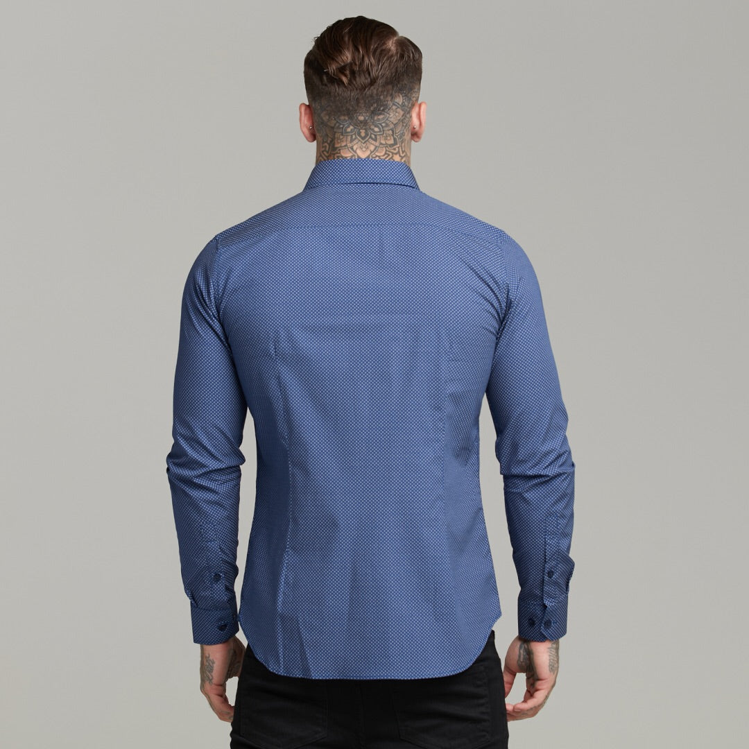 Classic Navy Print Button Down - FS606 (LAST CHANCE)