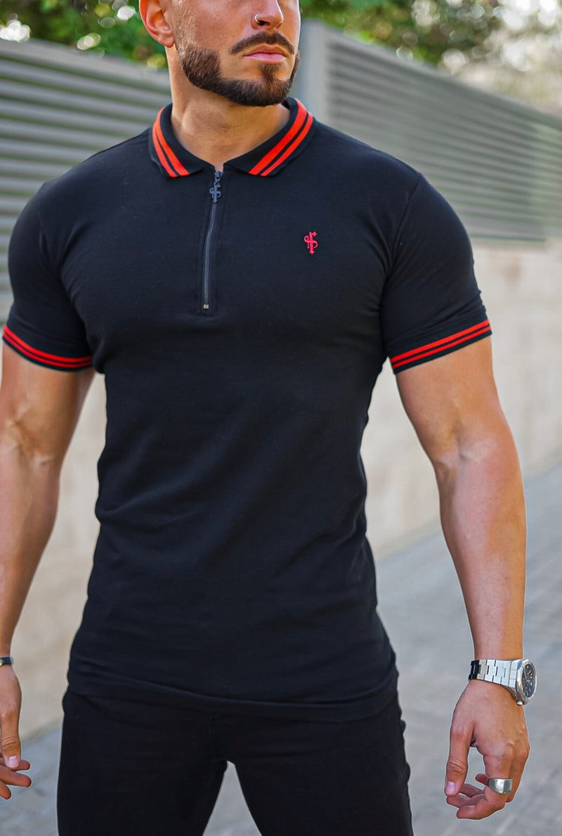 Father Sons Classic Black / Red Collar and Sleeve Contrast Polo Short Sleeve - FSH619