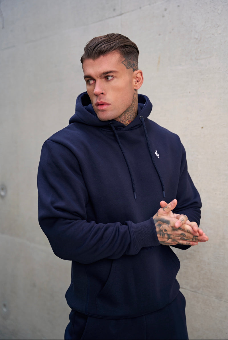 Father Sons Navy Relaxed Fit Rib Panel Overhead Hoodie and Kangaroo Pocket - FSH723
