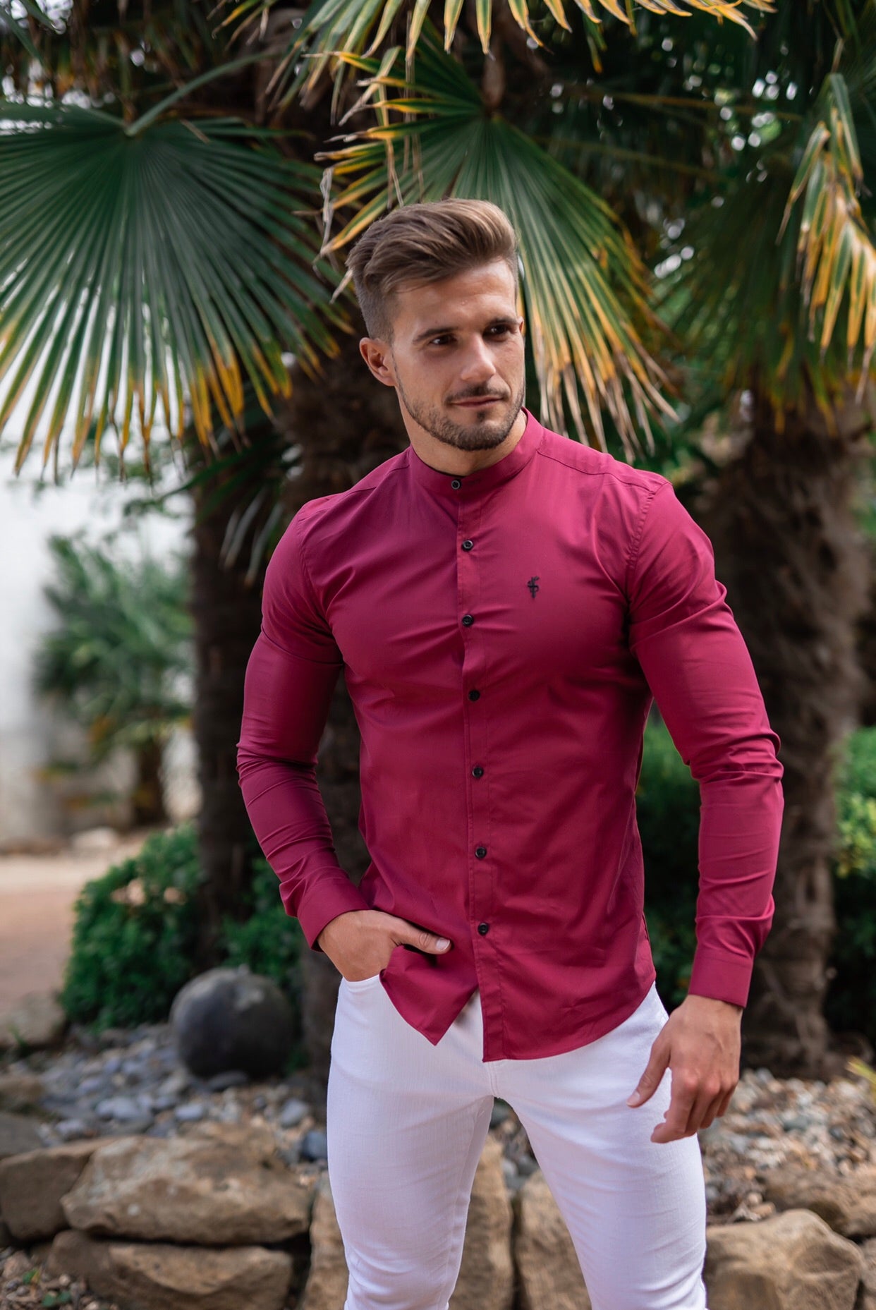 Super Slim Stretch Classic Oxblood Grandad Collar - FS294