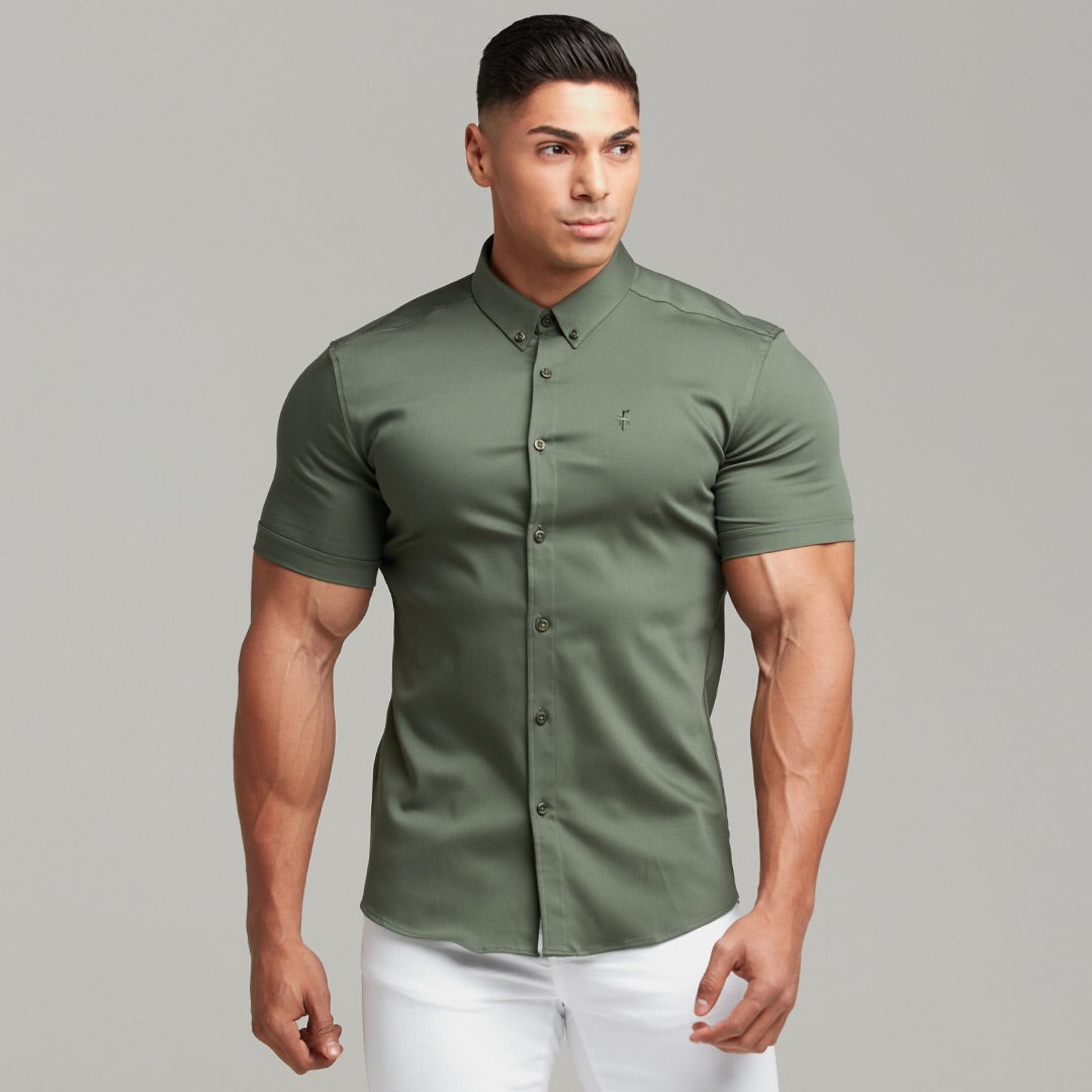 Super Slim Stretch Khaki Denim Short Sleeve - FS203