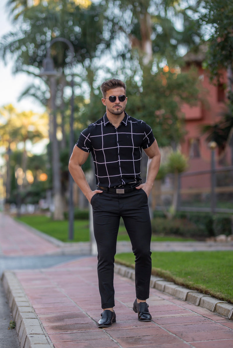 Father Sons Classic Relaxed Black / White Large Grid Check Short Sleeve - FS734