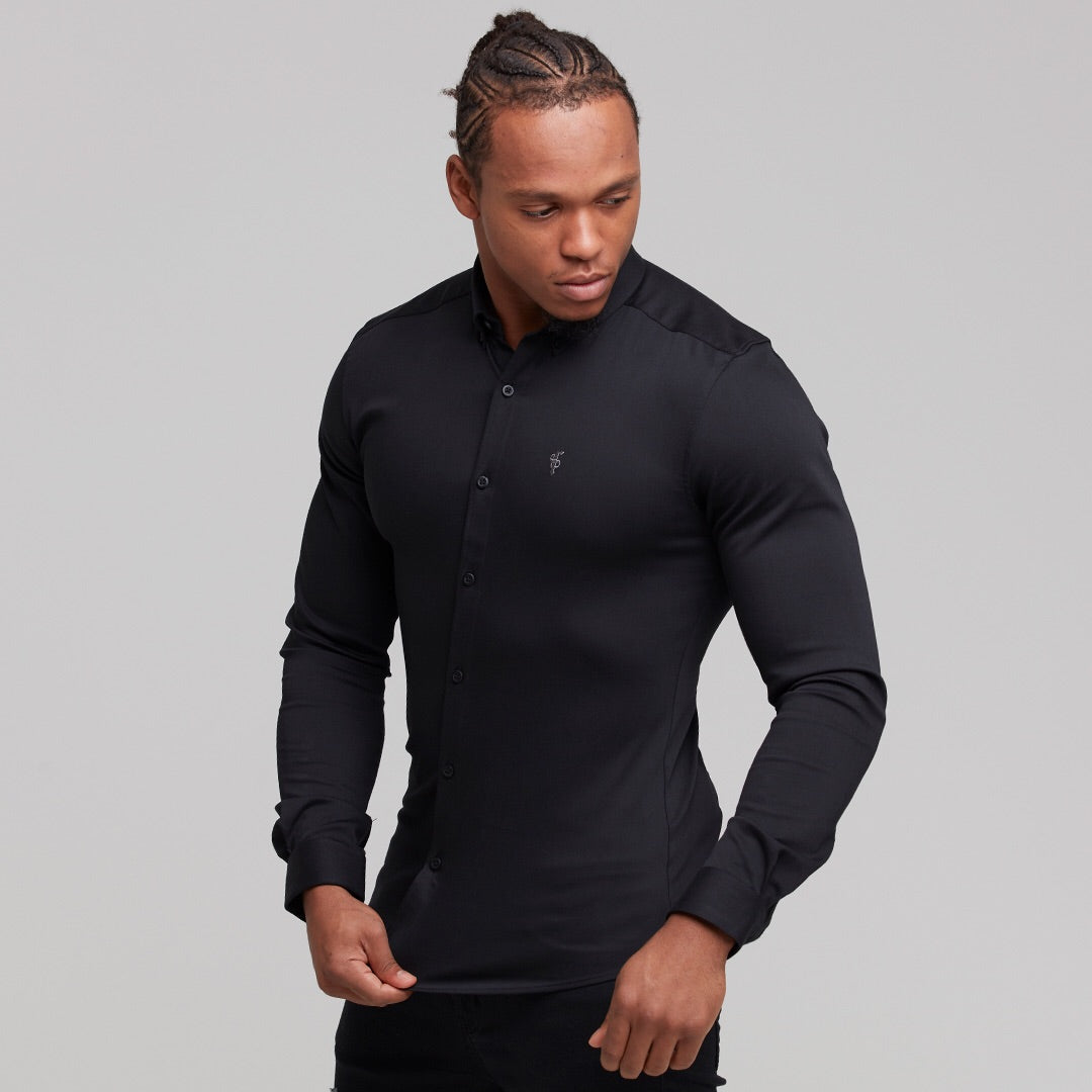 Super Slim Stretch Black Denim Long Sleeve (Silver Emblem) - FS295