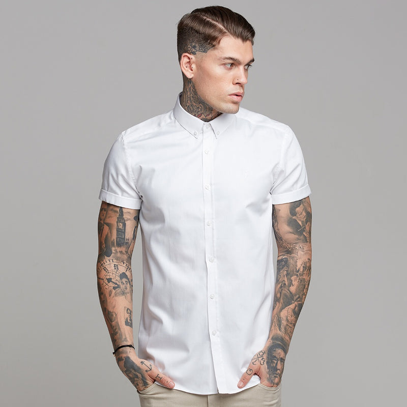 Father Sons Classic White Luxe Egyptian Cotton Button Down Short Sleeve - FS494