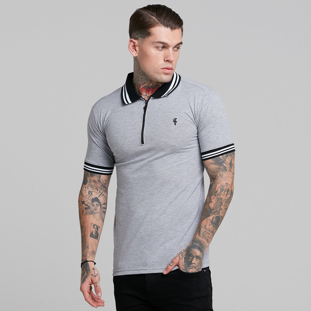 Classic Grey Contrast Collar Polo Shirt - FSH237
