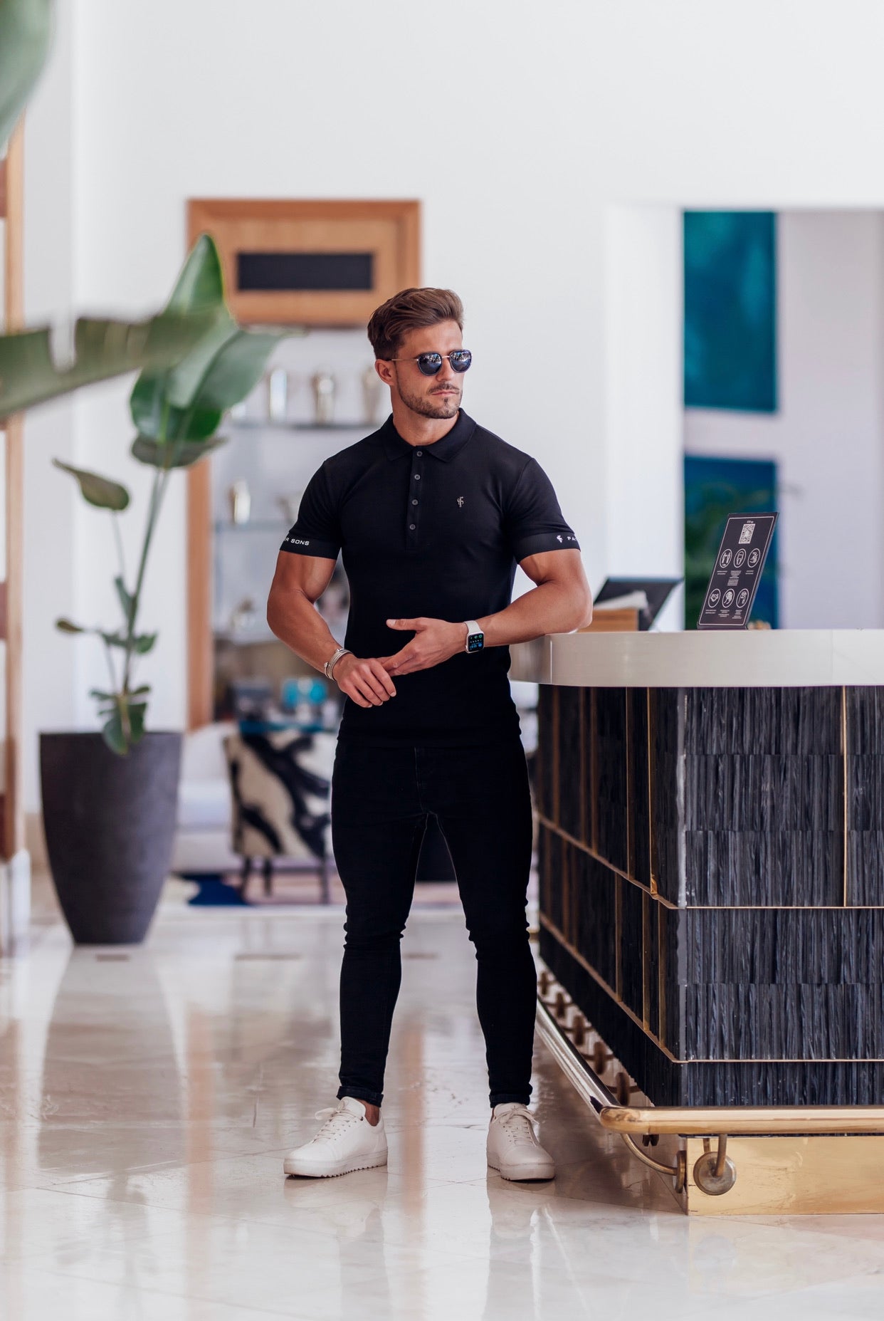 Classic Black Polo with FS Elastic Sleeve Branding and Black Metal Emblem - FSH631