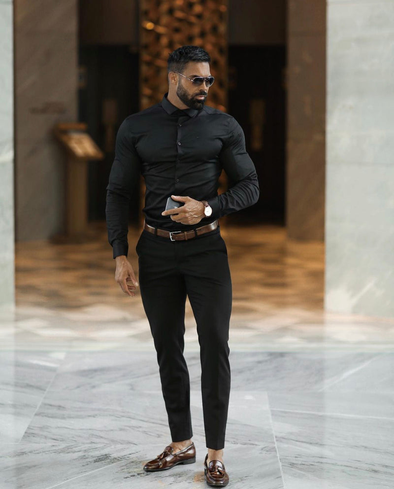 Men Black Solid Slim Fit Formal Trousers