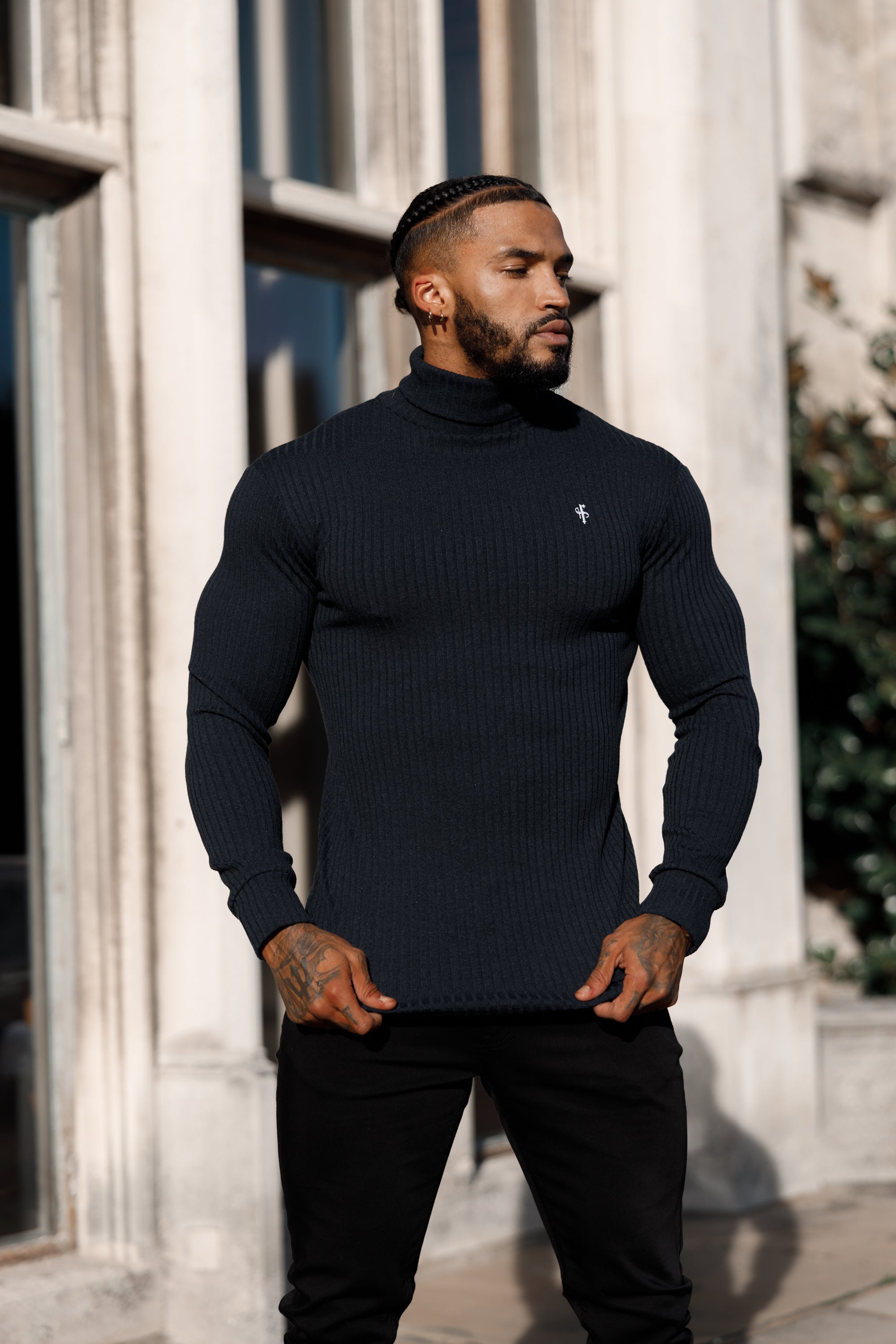 Classic Navy Ribbed Knit Roll neck Jumper - FSH778