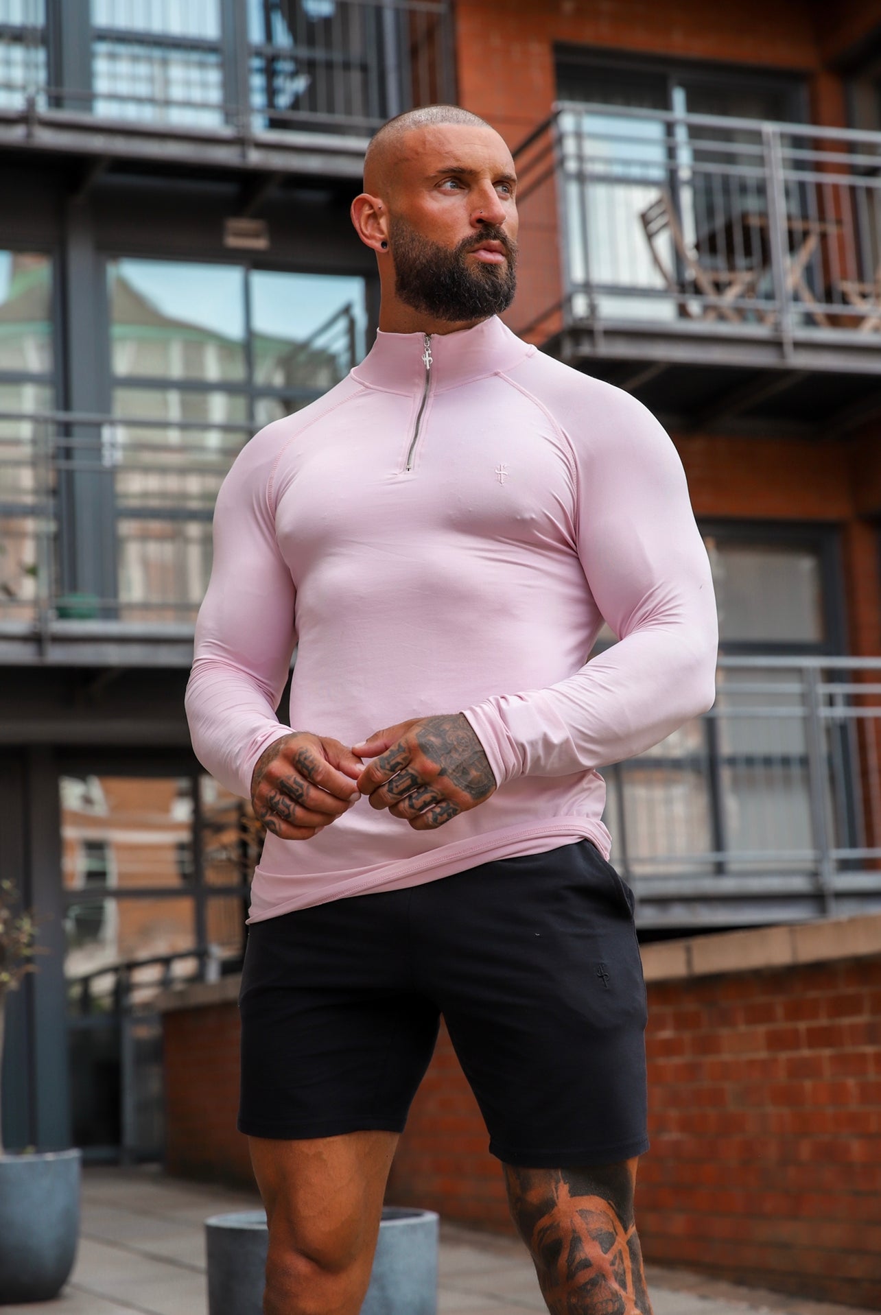 Long Sleeve Pink Half Zip Gym Top - FSH751