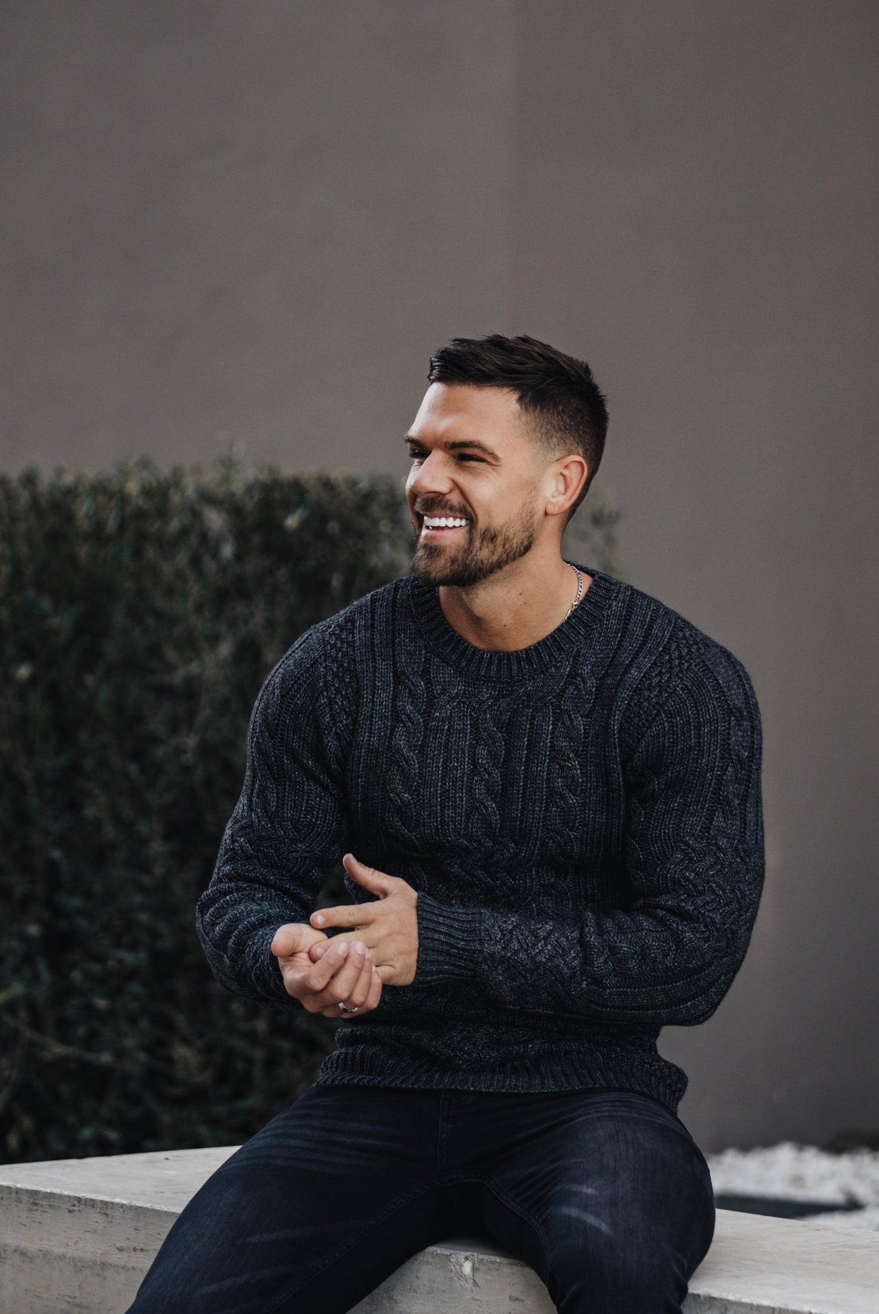 Luxury Lambs Wool Braided Knot Charcoal Jumper With Metal Decal - FSN024