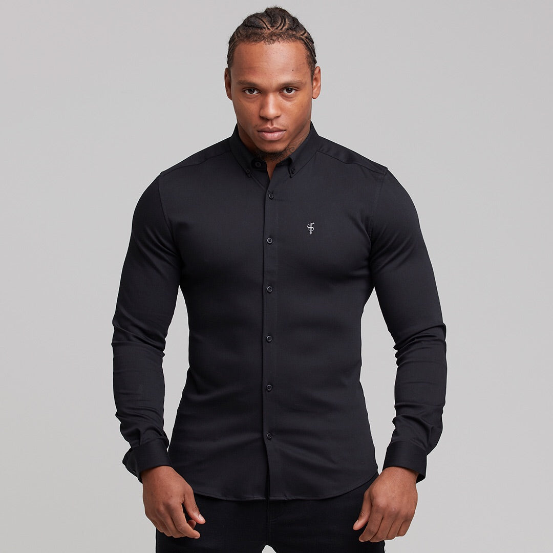 Super Slim Stretch Black Denim Long Sleeve (Silver Emblem) - FS295