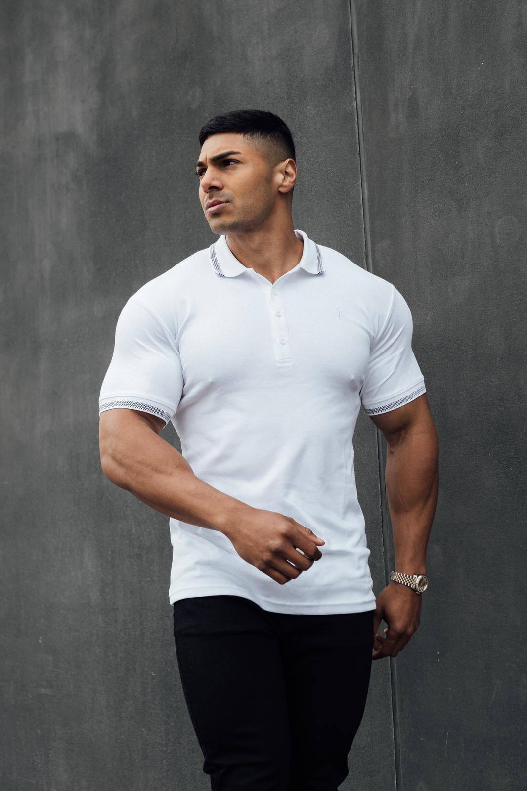 Classic White Pima Polo Shirt with Contrast Collar Short Sleeve  - FSH428