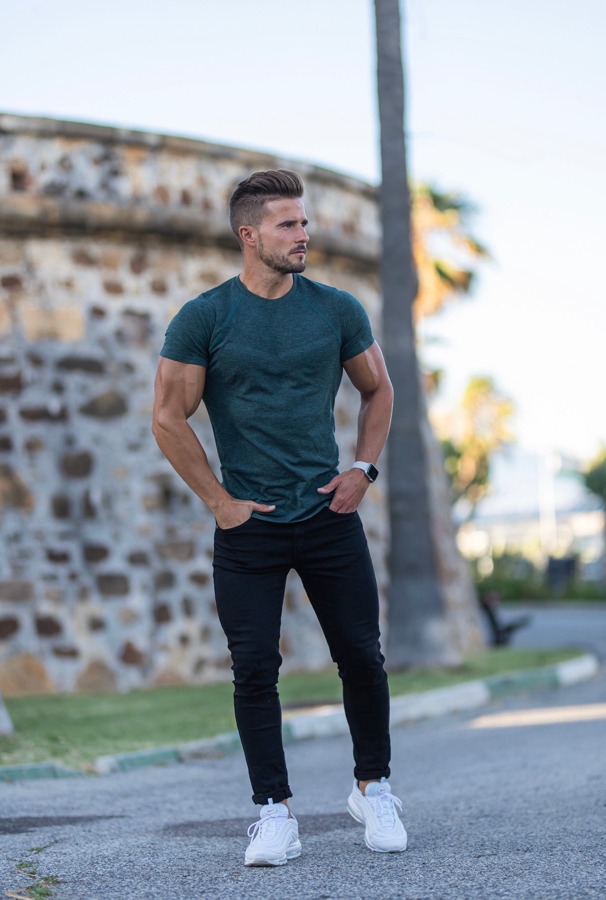 Short sleeve Khaki crew gym top - FSM031