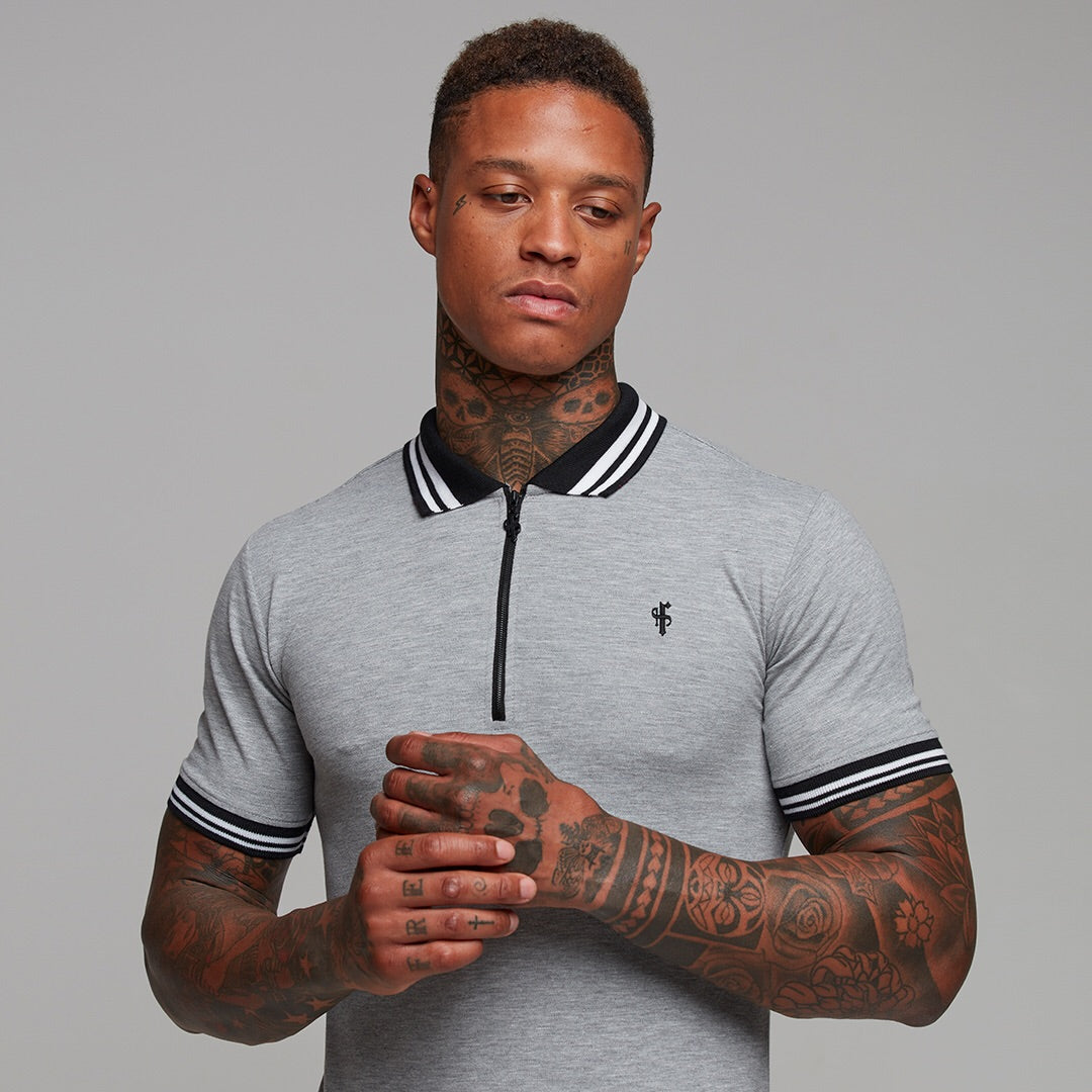 Classic Grey Contrast Collar Polo Shirt - FSH237