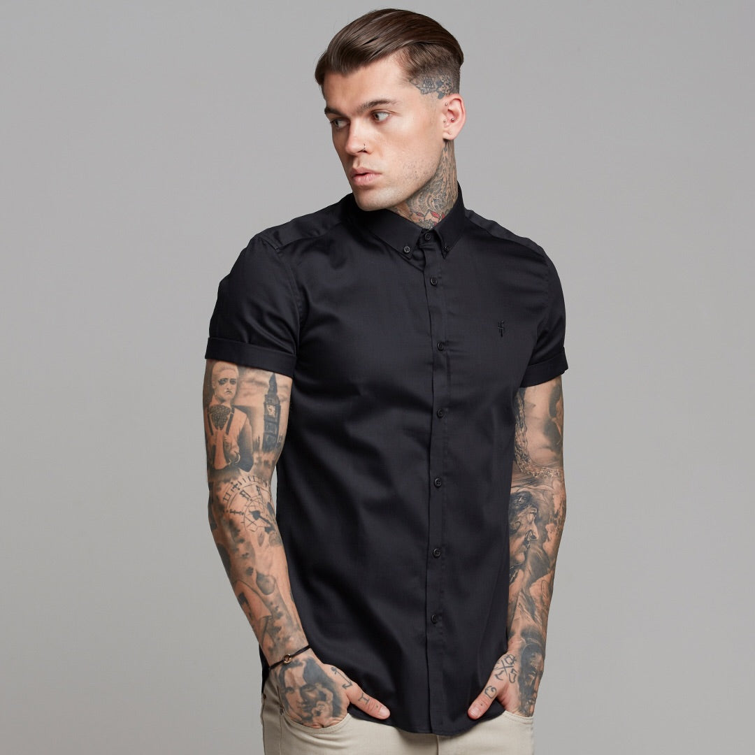 Classic Black Luxe Egyptian Cotton Button Down Short Sleeve - FS492