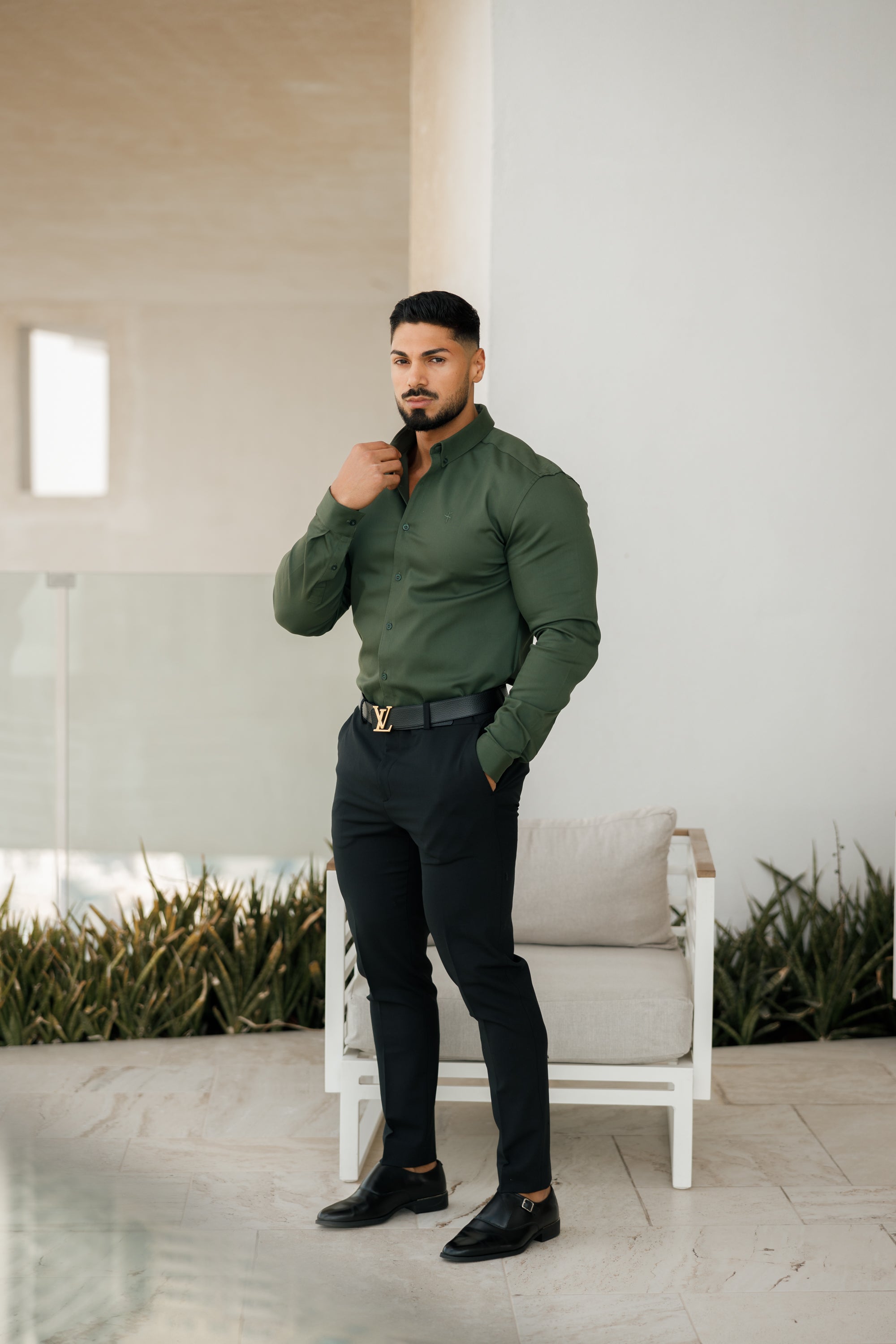 Super Slim Stretch Khaki Denim Long Sleeve - FS211