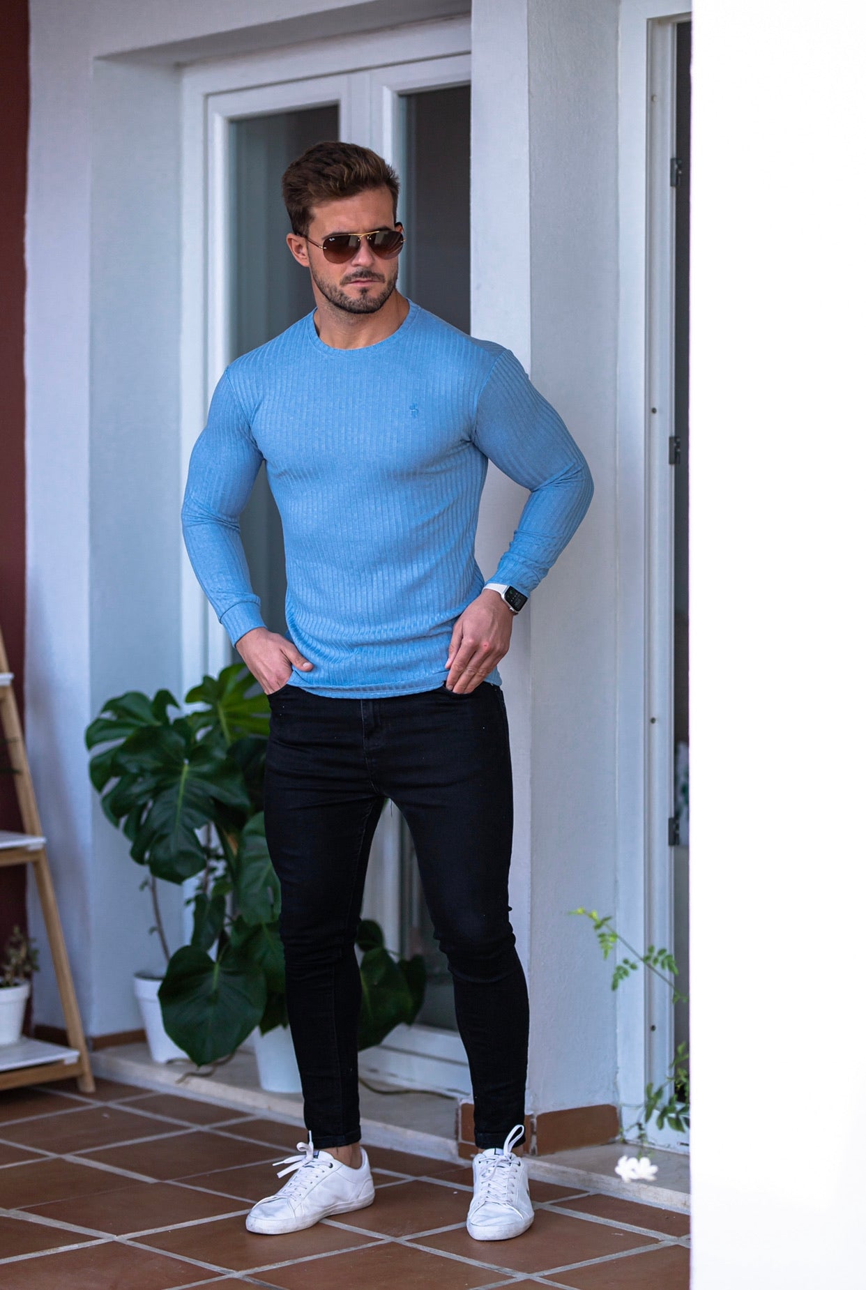 Classic Baby Blue Ribbed Knit Jumper - FSH594