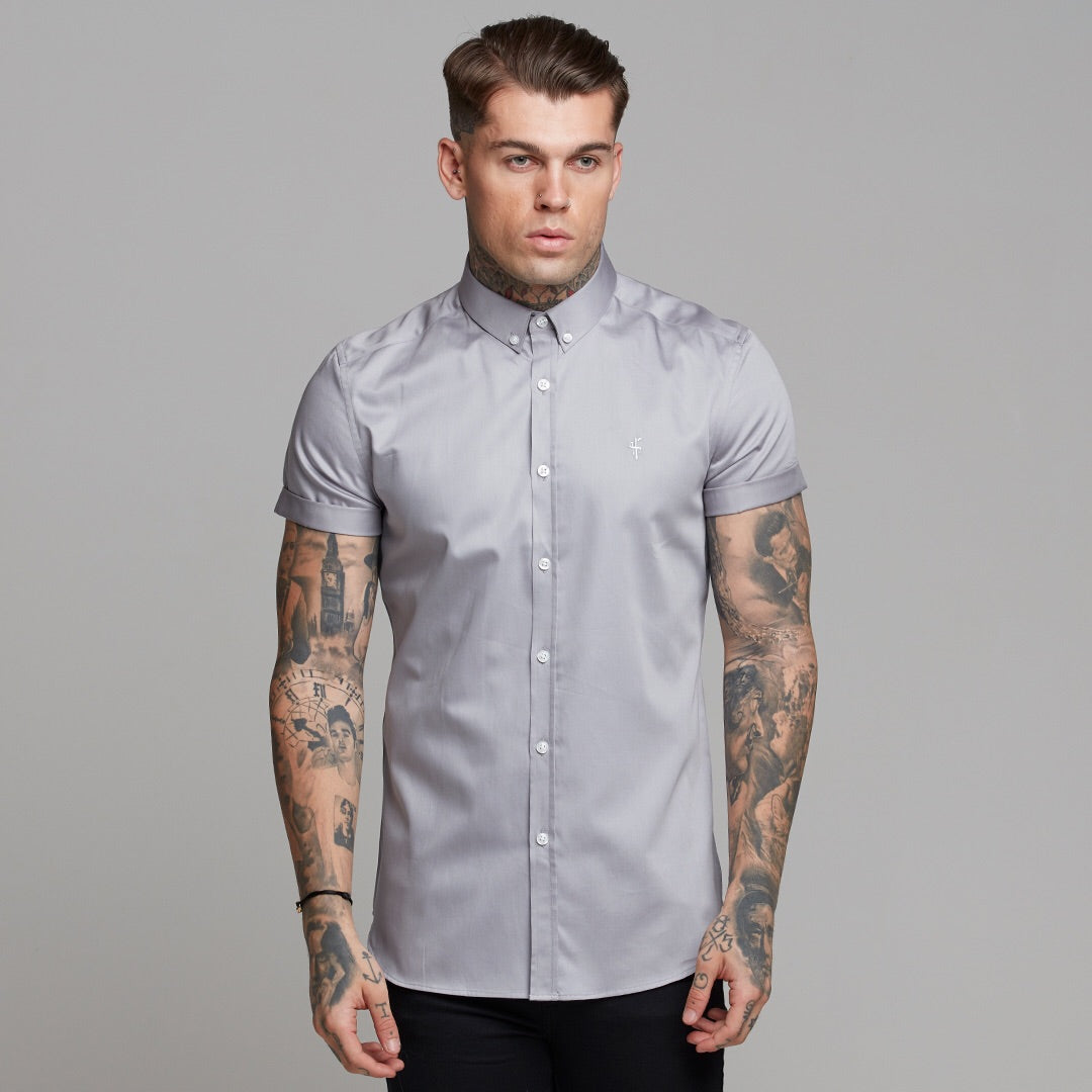 Classic Grey Luxe Egyptian Cotton Button Down Short Sleeve - FS490 (LAST CHANCE)