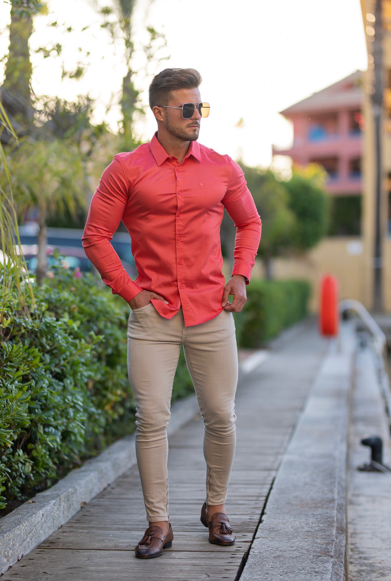 Father Sons Super Slim Luxe Ultra Stretch Classic Coral Long Sleeve -  FS670