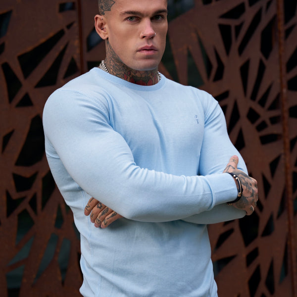 Father Sons Classic Sky Blue Light Weight Knitted Crew Neck
