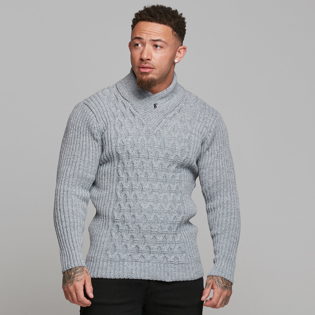 Chunky Cable Knit Grey and White Jumper - FSJ005