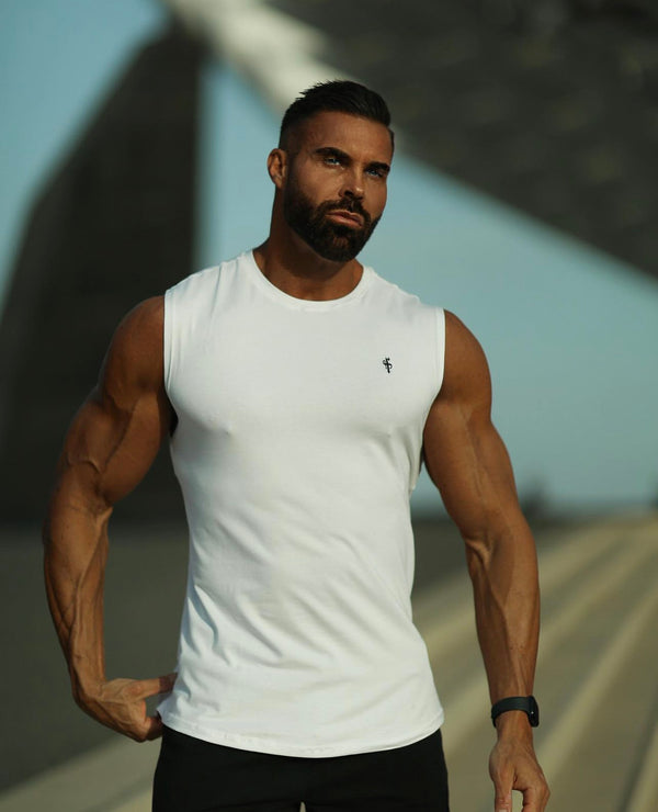 Father Sons Classic White Longline Gym Vest - FSH754