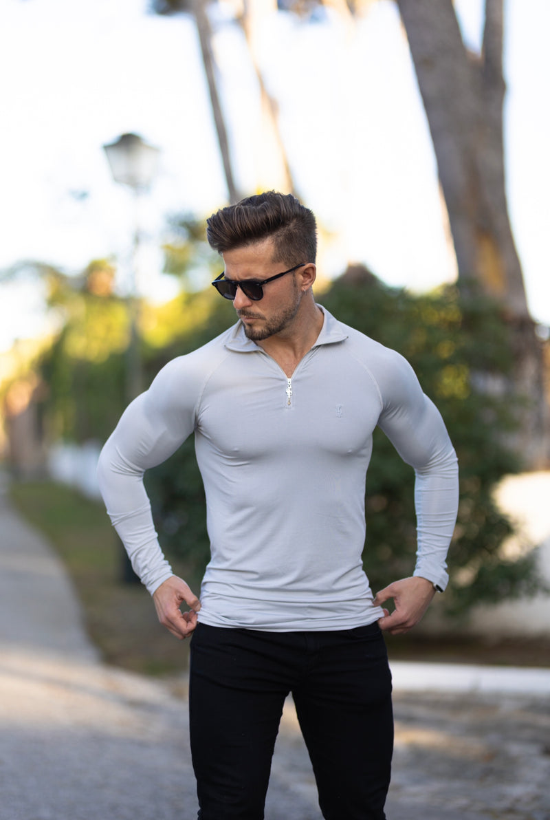 Father Sons Long Sleeve Stone Grey Half Zip Gym Top - FSH692