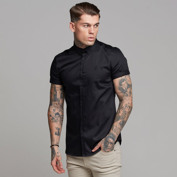Father Sons Classic Black Luxe Egyptian Cotton Button Down Short Sleeve - FS492