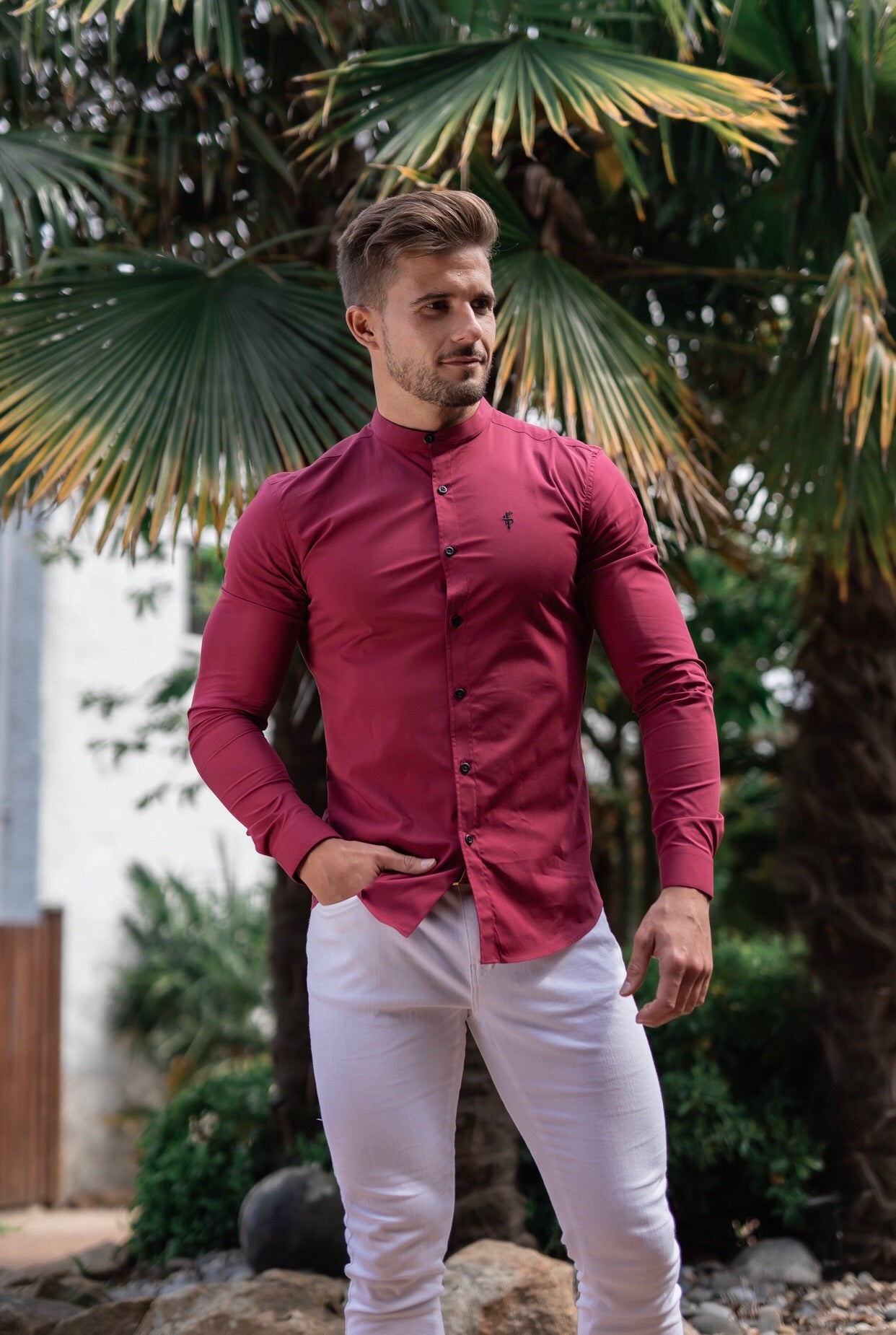 Super Slim Stretch Classic Oxblood Grandad Collar - FS294