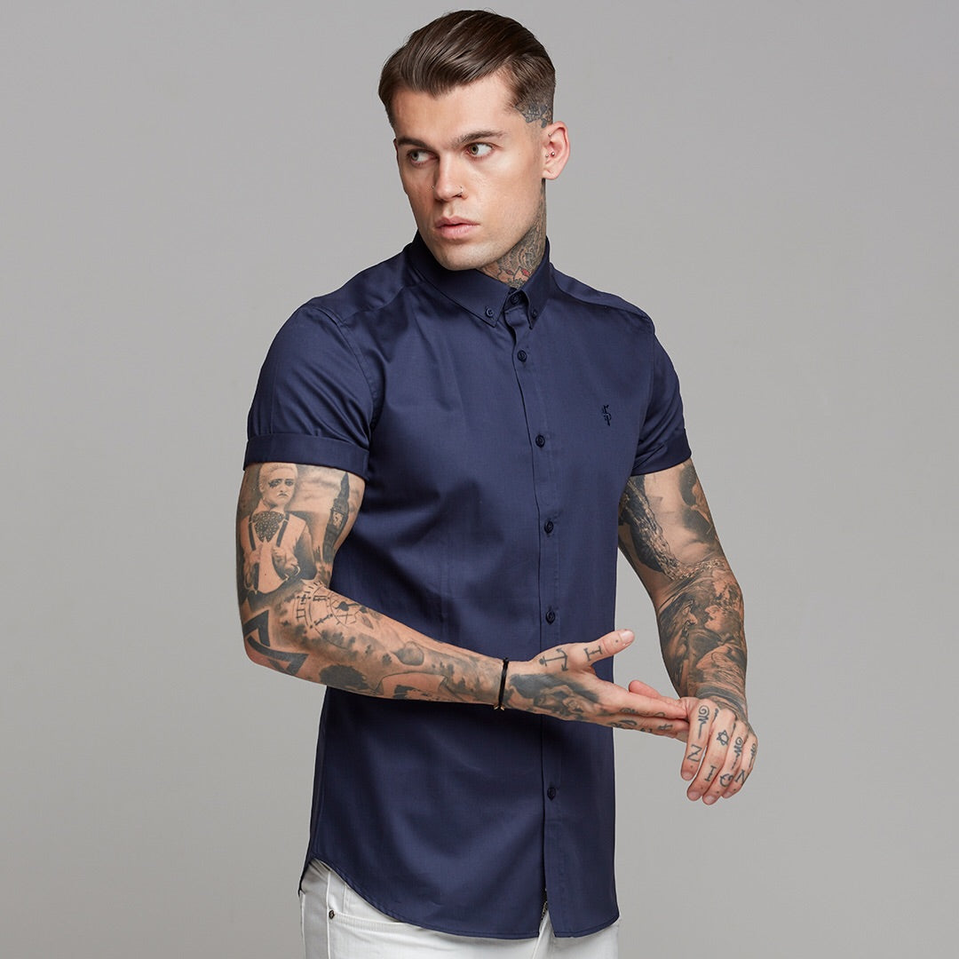 Classic Navy Luxe Egyptian Cotton Button Down Short Sleeve - FS500 (LAST CHANCE)