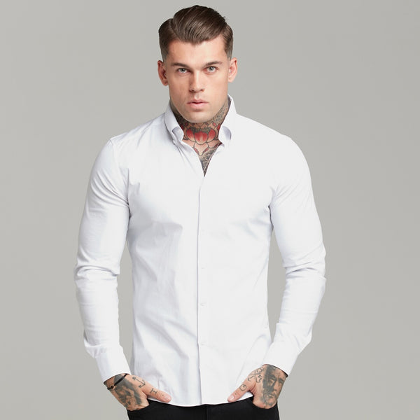 Father Sons Classic White Regular Stretch Shirt with Button Down Collar and White Embroidery - FS589