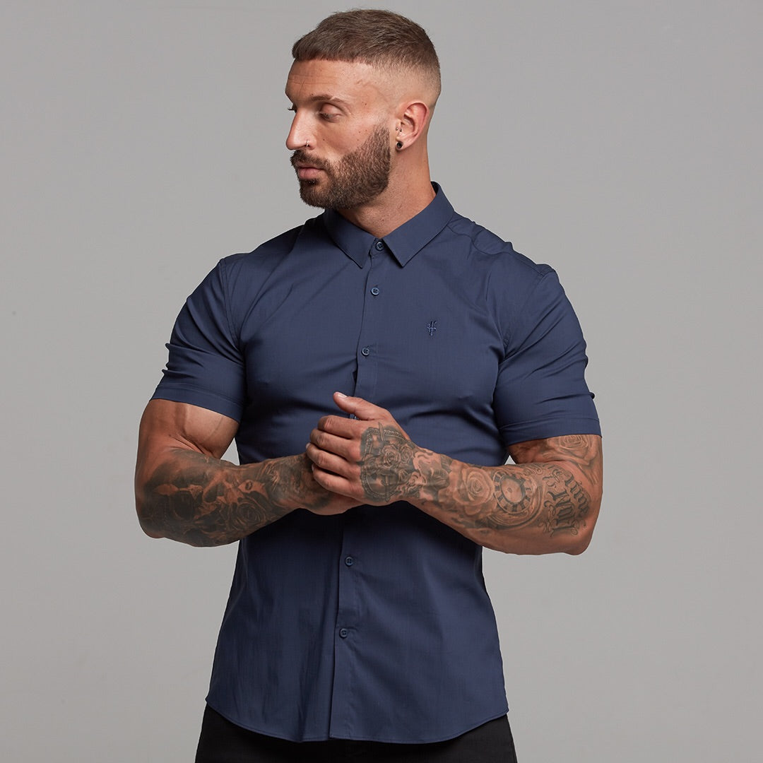 Super Slim Stretch Classic Navy Short Sleeve - FS181