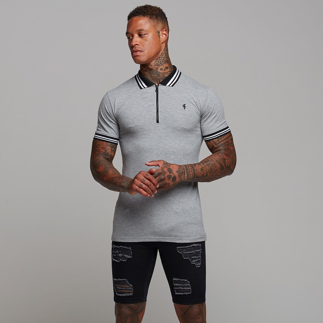 Classic Grey Contrast Collar Polo Shirt - FSH237
