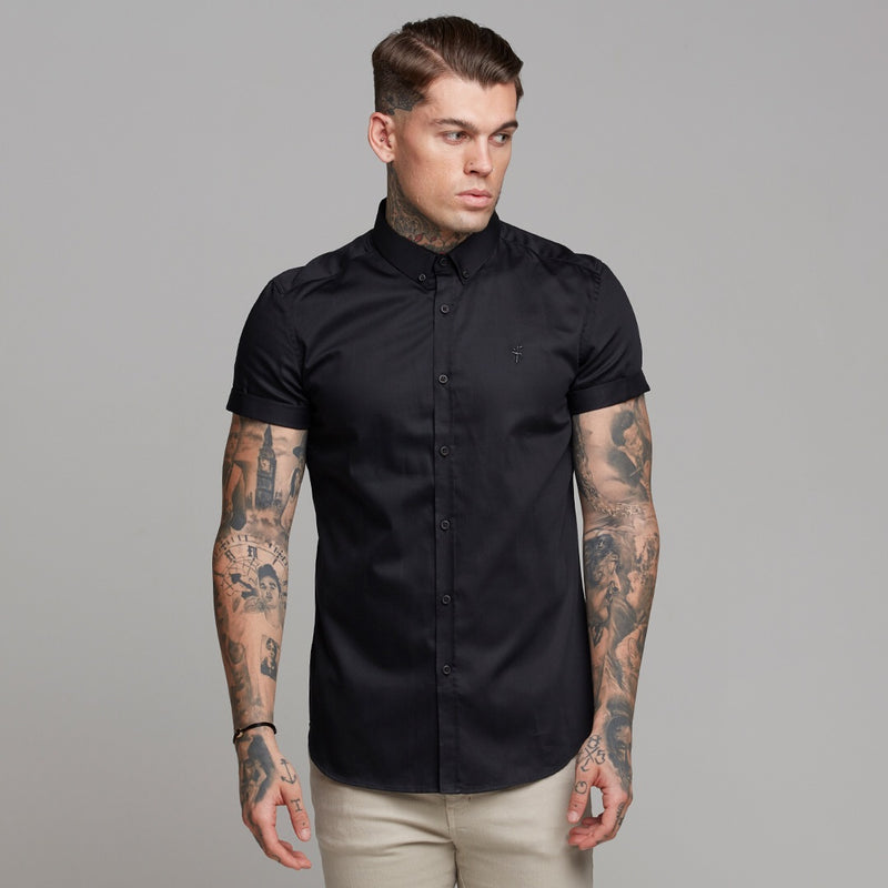 Father Sons Classic Black Luxe Egyptian Cotton Button Down Short Sleeve - FS492